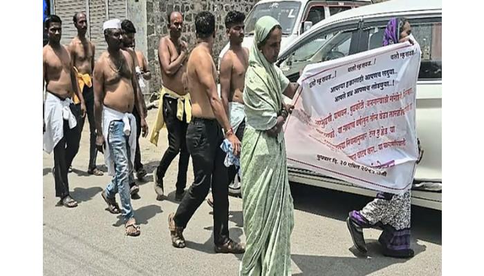 माण तालुक्यात पाणीप्रश्नावर शेतकऱ्यांचा अर्धनग्न मोर्चा