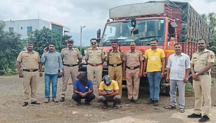 विना परवाना जनावरांची वाहतूक करणारा ट्रक व १६ जनावरे पोलिसांच्या ताब्यात