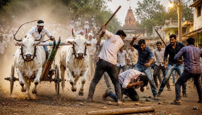 शेळकेवाडीत बैलगाडा शर्यतीच्या स्टेटसवरून जुना वाद उफाळला; एकावर जीवघेणा हल्ला, ५ जण जखमी
